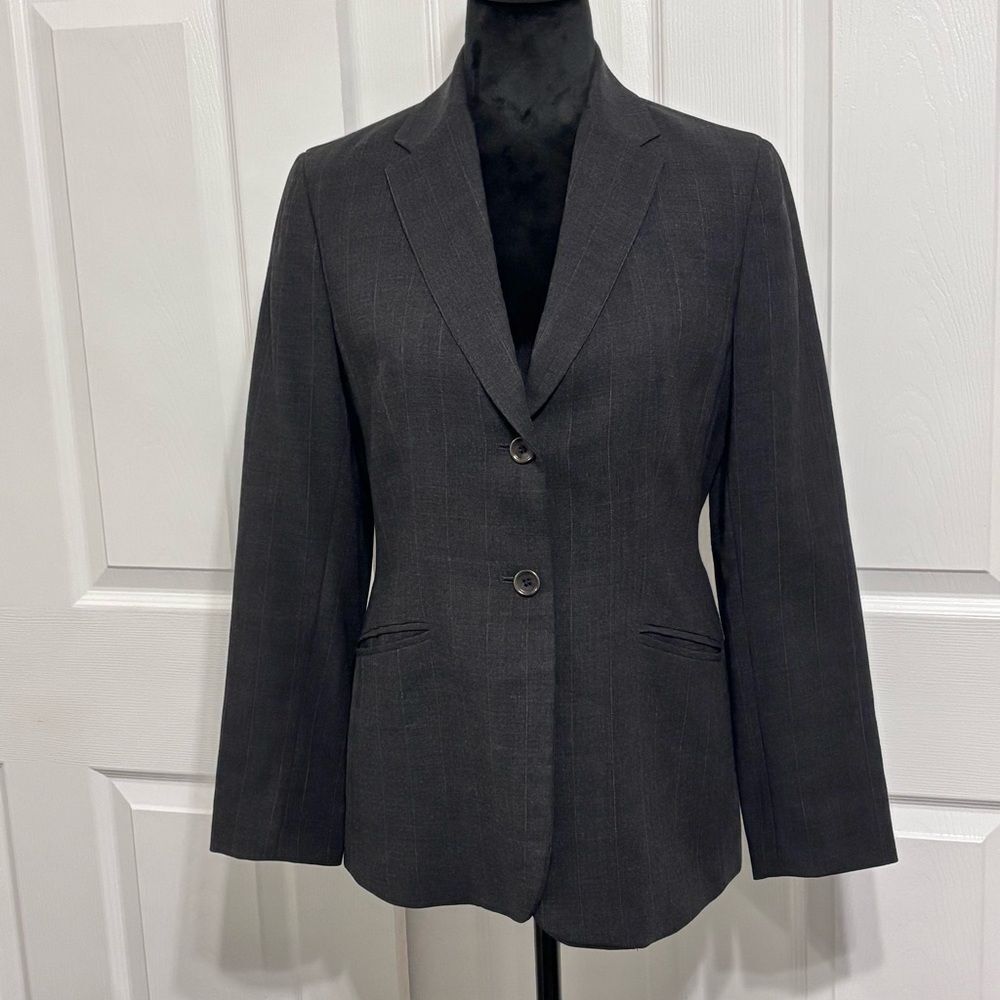 Ann Taylor Women's Wool Blazer Dark Gray Grey Pinstripe Business Jacket Size 6P